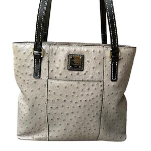 Dooney and Bourke Handbag 11.5 Inch Lexington Gray Ostrich Leather Shoulder Tote